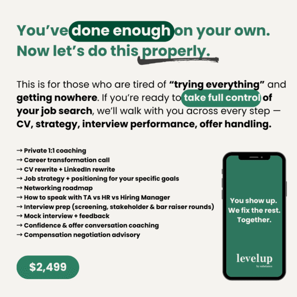 This is for those who are tired of trying everything and getting nowhere in their job search. If you are ready to take full control of your job search, we will walk with you across every step - from CV, strategy, interview performance and offer handling.